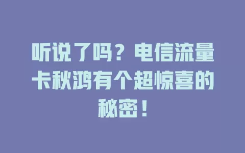 听说了吗？电信流量卡秋鸿有个超惊喜的秘密！