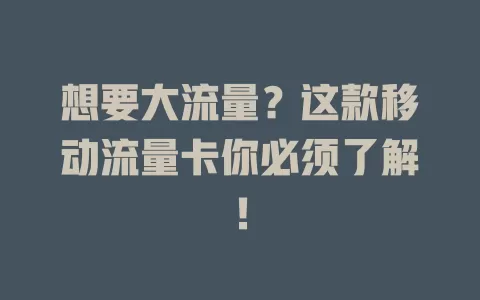 想要大流量？这款移动流量卡你必须了解！