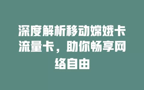 深度解析移动嫦娥卡流量卡，助你畅享网络自由