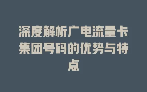 深度解析广电流量卡集团号码的优势与特点