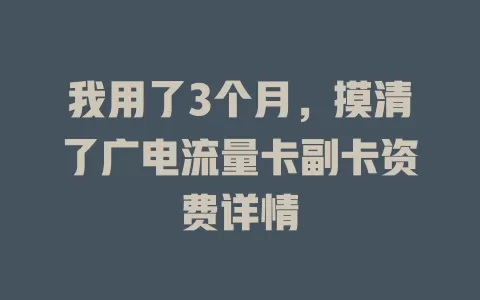 我用了3个月，摸清了广电流量卡副卡资费详情