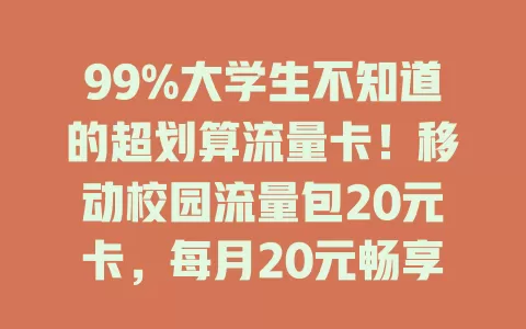 99%大学生不知道的超划算流量卡！移动校园流量包20元卡，每月20元畅享海量流量，刷剧学习都不愁，校园上网超便捷！