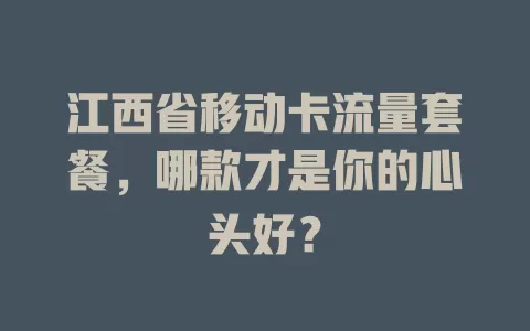 江西省移动卡流量套餐，哪款才是你的心头好？