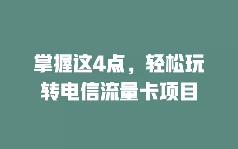 掌握这4点，轻松玩转电信流量卡项目