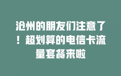 沧州的朋友们注意了！超划算的电信卡流量套餐来啦