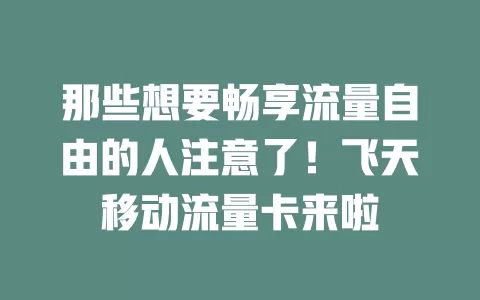 那些想要畅享流量自由的人注意了！飞天移动流量卡来啦