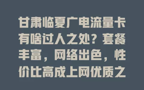 甘肃临夏广电流量卡有啥过人之处？套餐丰富，网络出色，性价比高成上网优质之选