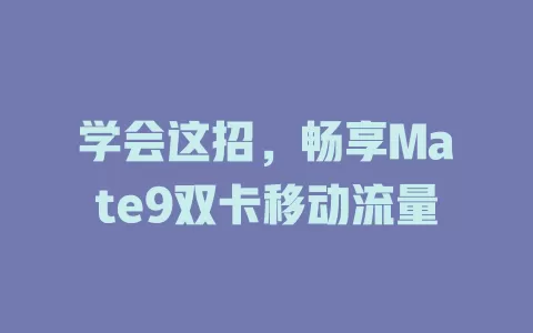 学会这招，畅享Mate9双卡移动流量