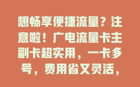 想畅享便捷流量？注意啦！广电流量卡主副卡超实用，一卡多号，费用省又灵活，还能分享热点