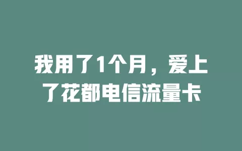 我用了1个月，爱上了花都电信流量卡