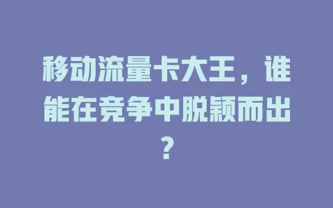 移动流量卡大王，谁能在竞争中脱颖而出？