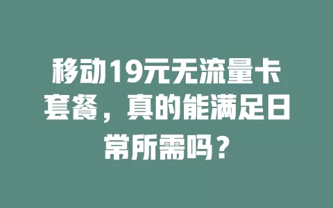 移动19元无流量卡套餐，真的能满足日常所需吗？