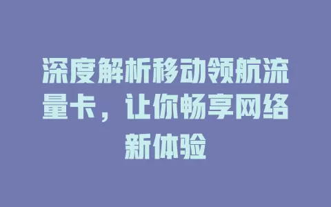 深度解析移动领航流量卡，让你畅享网络新体验