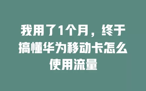 我用了1个月，终于搞懂华为移动卡怎么使用流量