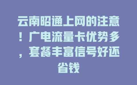 云南昭通上网的注意！广电流量卡优势多，套餐丰富信号好还省钱