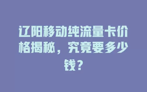 辽阳移动纯流量卡价格揭秘，究竟要多少钱？