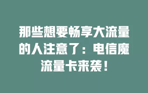 那些想要畅享大流量的人注意了：电信魔流量卡来袭！