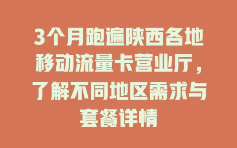 3个月跑遍陕西各地移动流量卡营业厅，了解不同地区需求与套餐详情