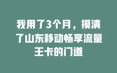 我用了3个月，摸清了山东移动畅享流量王卡的门道