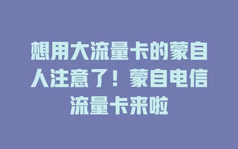 想用大流量卡的蒙自人注意了！蒙自电信流量卡来啦