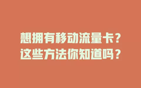 想拥有移动流量卡？这些方法你知道吗？
