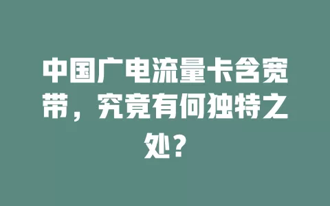 中国广电流量卡含宽带，究竟有何独特之处？