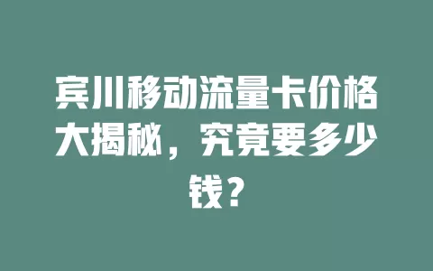宾川移动流量卡价格大揭秘，究竟要多少钱？