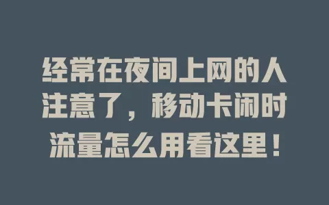 经常在夜间上网的人注意了，移动卡闲时流量怎么用看这里！