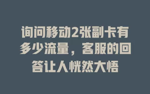 询问移动2张副卡有多少流量，客服的回答让人恍然大悟