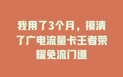 我用了3个月，摸清了广电流量卡王者荣耀免流门道