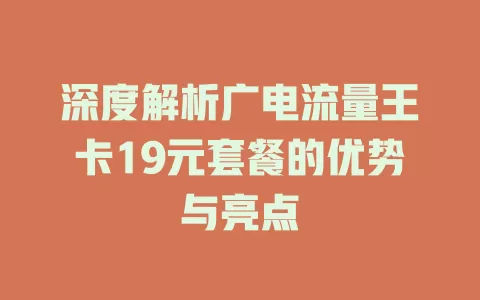 深度解析广电流量王卡19元套餐的优势与亮点