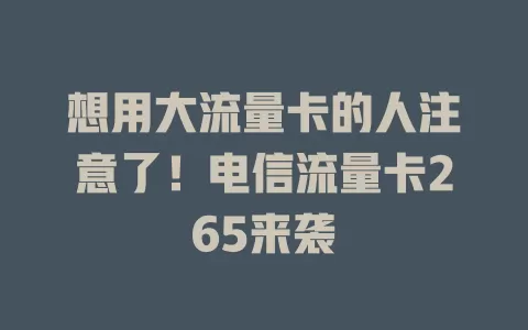 想用大流量卡的人注意了！电信流量卡265来袭