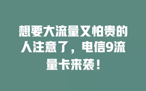 想要大流量又怕贵的人注意了，电信9流量卡来袭！