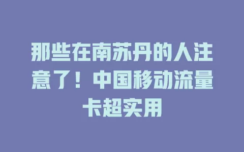 那些在南苏丹的人注意了！中国移动流量卡超实用