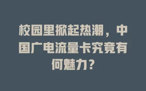 校园里掀起热潮，中国广电流量卡究竟有何魅力？