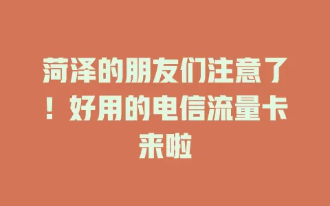 菏泽的朋友们注意了！好用的电信流量卡来啦