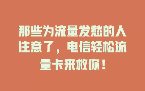 那些为流量发愁的人注意了，电信轻松流量卡来救你！