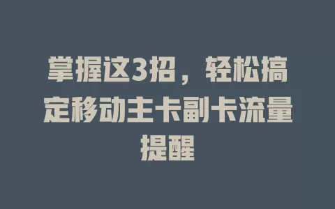 掌握这3招，轻松搞定移动主卡副卡流量提醒
