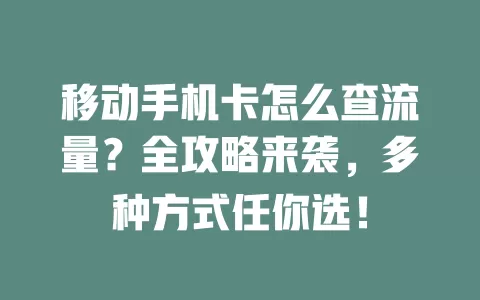 移动手机卡怎么查流量？全攻略来袭，多种方式任你选！