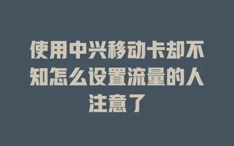 使用中兴移动卡却不知怎么设置流量的人注意了