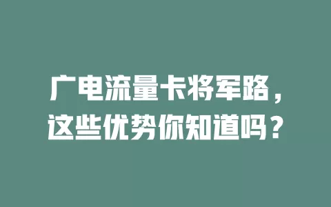 广电流量卡将军路，这些优势你知道吗？
