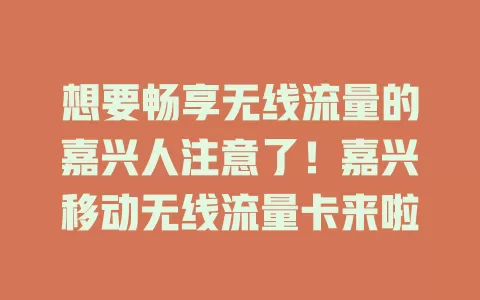 想要畅享无线流量的嘉兴人注意了！嘉兴移动无线流量卡来啦