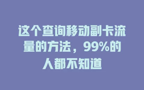 这个查询移动副卡流量的方法，99%的人都不知道