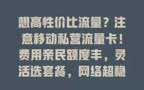 想高性价比流量？注意移动私营流量卡！费用亲民额度丰，灵活选套餐，网络超稳。选卡留意要点，综合比较，告别流量烦恼，畅享网络生活