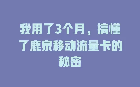 我用了3个月，搞懂了鹿泉移动流量卡的秘密