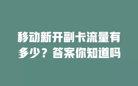 移动新开副卡流量有多少？答案你知道吗