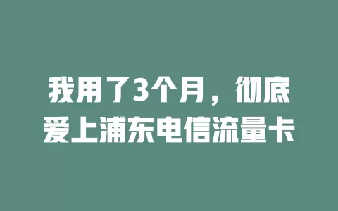 我用了3个月，彻底爱上浦东电信流量卡