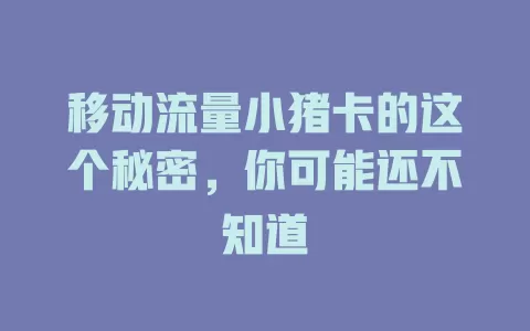 移动流量小猪卡的这个秘密，你可能还不知道