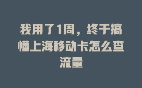 我用了1周，终于搞懂上海移动卡怎么查流量