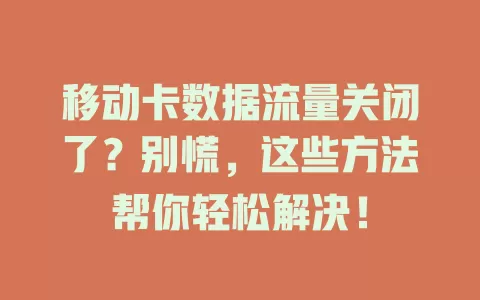 移动卡数据流量关闭了？别慌，这些方法帮你轻松解决！